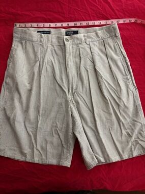 Polo by Ralph Lauren Tan and White Seersucker Flat-Front Men’s Shorts